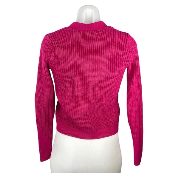 LOFT Women's Pink Chucky Knit Button V-neck Long Sleeve Crop Cardigan Sweater XS - Picture 3 of 5